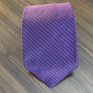 FACONNABLE Men's 100% Silk Necktie ITALY Designer STRIPED Blue & Red - Picture 1 of 10