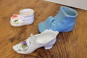 3 Mini jardineras zapatos de cerámica vintage zapatos de bebé 4" JAPÓN país PRIM porche - Imagen 1 de 8