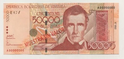 Venezuela 50000 Bolivares 29-9-2005 Pick 87.s UNC Uncirculated Banknote Specimen - Image 1 of 2