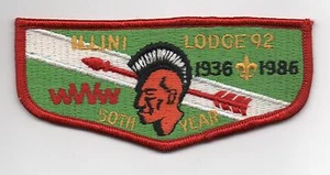 OA Illini Lodge 92 solapa S-10 año 50 (1986), Red Brd, respaldo de plástico, como nuevo - Imagen 1 de 1