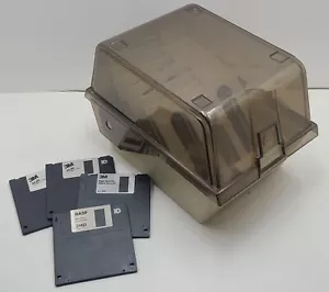 Vintage Plastic Floppy Disk Storage Case Holder Flip Top Lid & 4- 3.5" Diskettes - Picture 1 of 15