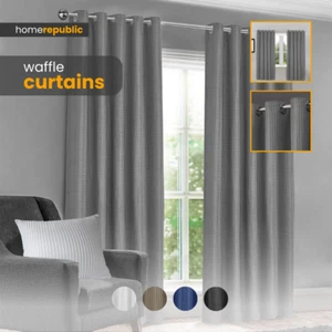 Waffle Blackout Thermal Eyelet Ringtop Jacquard Curtain Pairs Door Panel - Picture 1 of 30