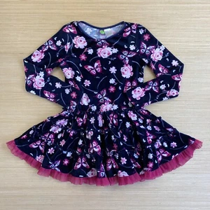 Dollie and Me Girls Size 7 Fleece Dress Floral Flower Butterfly Pink Navy Blue - Picture 1 of 24