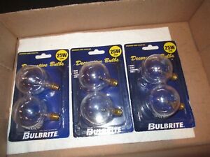 6 Bulbrite B25G16CL 25W Incandescent G16 Globe Candelabra Base Light Bulbs