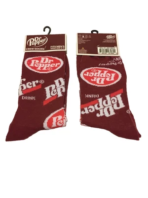 Dr Pepper Soda Crew Socks 1 Pair Men's Shoe Size 6-12 NWT - Image 1 of 2