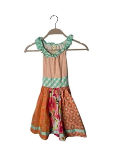 Matilda Jane Trifle Pudding Dress Sz 6 Multi Print Tie Back Ruffle - Picture 1 of 3