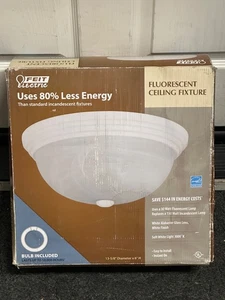 Feit Electric Fluorescent Ceiling Light Fixture 13 5/8” x 6” White Frosted Glass - Picture 1 of 3