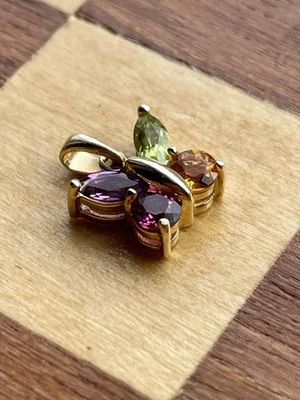 14K Yellow Gold Multi Color Gemstone Mexico Butterfly Pendant Charm 1/2'' - Image 1 of 4