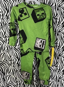 MINECRAFT 2-Piece Pajama Set Size 4 Boys NWT Green Long Sleeve Pants PJ Kids - Picture 1 of 16