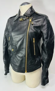 Versace Biker Spilla di Sicurezza Pelle di Agnello Giacca Made In Italy Nero Taglia 38 - Foto 1 di 22
