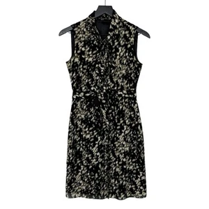 Elie Tahari Animal Print Dress Black Size 0 Wool Blend Sleeveless Sheath - Picture 1 of 10