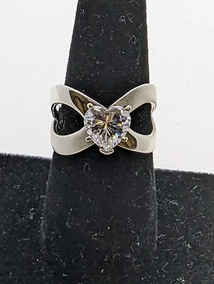 White CZ Polished Heart Solitaire Love Ring .925 Sterling Silver Band Size 8 - Image 1 of 4