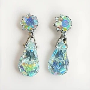 Vintage Cora Auora Borelias Glass Dangle  Screw Back Earrings - Picture 1 of 3