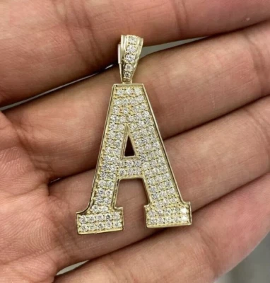 1Ct Taglio Rotondo Moissanite Iniziale Lettera Un Ciondolo Catena 14K Oro Giallo - Immagine 1 di 4