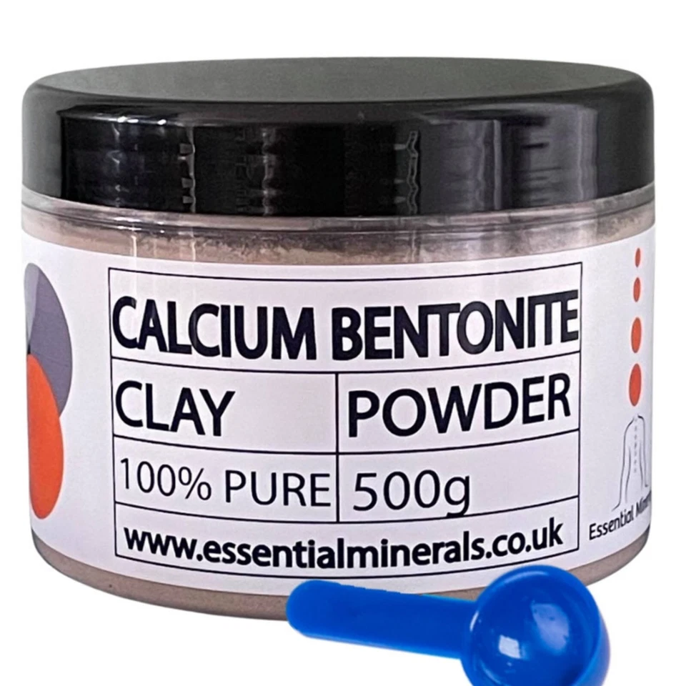 ESSENTIAL MINERALS Pure Calcium Bentonite Clay 500g Tub + 5ml Scoop - Detox Cleansing Healing Clay