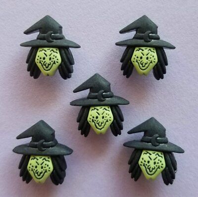 Craft Buttons WITCH FACE Halloween Black Hat Green Face Wicca Witchcraft Sewing • 2.90€