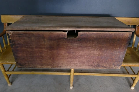 18th century antique blanket chest box snipe cotter hinges rose head nails red f Cover