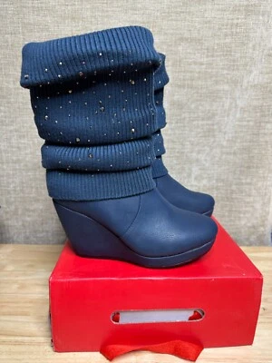 Dream Pairs Botas Femininas Gem Stud Meia Cunha Azul Marinho com Prata Tamanho 8 Novas - Imagem 1 de 4