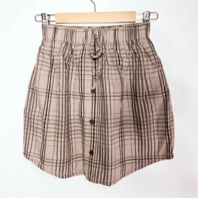 MISS SHOP Size 8 Beige Check Elastic Waist Button Front Lined Short Skirt - image 1 of 4