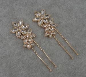 2PCS Crystal Bridal Hair Pin Set Wedding Hair Pin Floral Bridal Hair Accessories - Picture 1 of 5