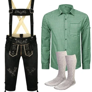 Conjunto de traje de hombre pantalones de cuero tradicionales tallas 46 a 62 verde camisa con calcetines - Imagen 1 de 10