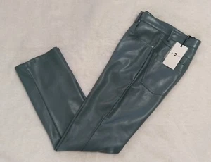 Nuevo Pantalón 7 PARA TODA LA HUMANIDAD Talla Pequeña Cuero Vegano 5 Bolsillos LUJO Azul Grisáceo - Imagen 1 de 6