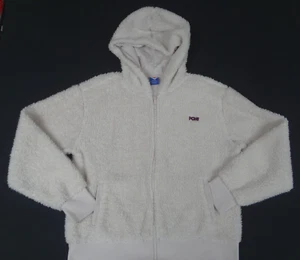 VINTAGE PONY BRAND WHITE TEDDY FAUX FUR ZIP UP WOMENS JACKET XL J495 - Picture 1 of 3