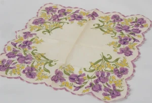 Vintage 40s-50s Floral Iris Print Handkerchief Hankie Shabby Chic Retro Cottagec - Picture 1 of 6