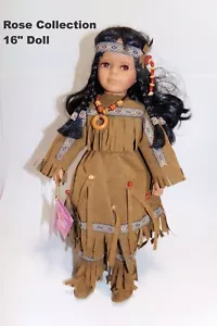 Muñeca de porcelana niña india nativa americana gamuza flecos ropa cuentas botas 16 - Imagen 1 de 13