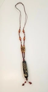 Asian Necklace Dragon Bead Macramé Pendant  J1 SP - Picture 1 of 10