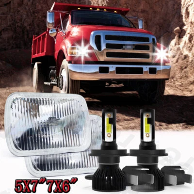 DOT Pair 100W 5x7" 7x6" LED Headlights Hi/Low Fit for Ford F-650 F-750 2000-2015 - Image 1 of 4