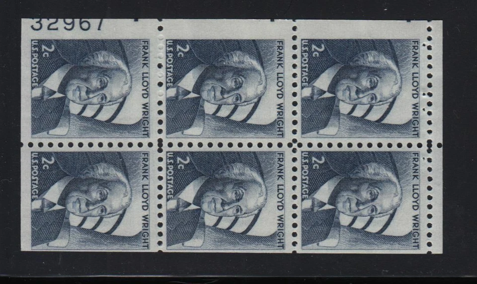 1971 Frank Lloyd Wright 1280c pane MNH 80% plate number 32967 - Image 1 of 1