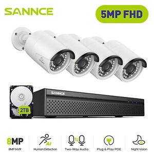 SANNCE 4K 8CH NVR 5MP PoE Camera Security System Two Way Audio IR Night Vision