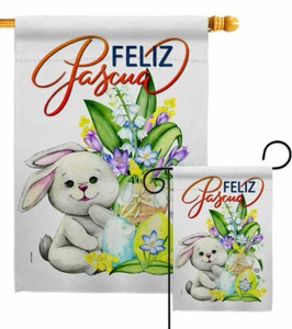 Bandera de jardín de conejo de Pascua decorativa de primavera pequeño regalo patio casa pancarta - Imagen 1 de 17