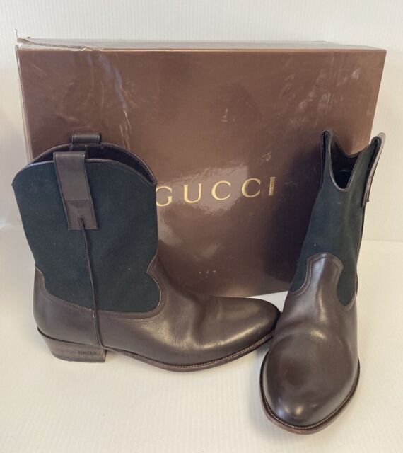 Gucci Opal Interlocking G Leather Cowboy Boots in Black for Men