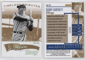 2014 Panini Classics Timeless Tributes Gold /25 Gabby Hartnett #51 HOF