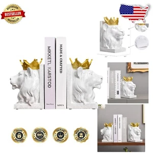 Sturdy Animal Bookends - Decorative Lion Statues for Bookshelf Organization - Picture 1 of 9