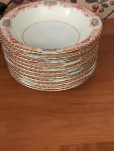 11-VINTAGE JYOTO CHINA RIMMED SOUP BOWLS MADE IN OCCUPIED JAPAN #049-RED/PINK - Picture 1 of 6