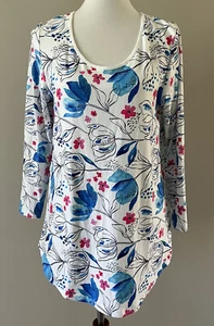 Sakurafina geblümte Bluse mit Dreiviertelärmeln und U-Ausschnitt Damen Gr. M - Bild 1 von 9