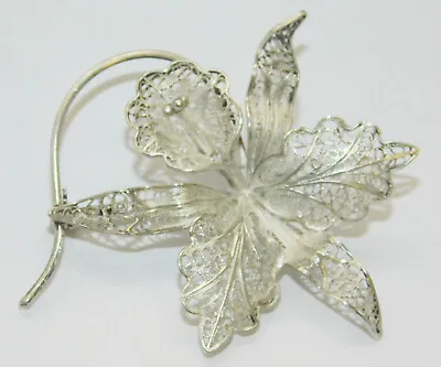 Filigrane Brosche  Silber Blüte Blätter • 25€