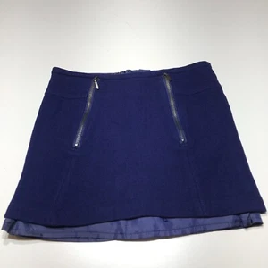Kenar Mini Skirt Womens Size 4 Blue Wool Blend Zipper Accents Rear Zip Lined - Picture 1 of 12
