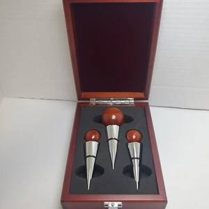 3 Stück Vintage Premium Design Weinflaschenverschluss in verriegelter Holz & Samt Box. - Bild 1 von 17