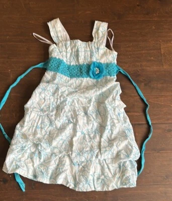 My Michelle Girls Dress Sz 12 White Blue ST1525 Belt Embroidered Floral - Image 1 of 4