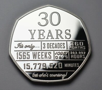 30th Birthday Silver Commemorative. Gift/Present 30 Thirty Years Congratulations - Image 1 of 4