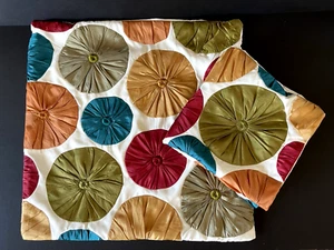 PIER 1 Pair Ivory Multicolor Gathered Circles Pillow Covers Zip Silky 16” Square - Picture 1 of 4