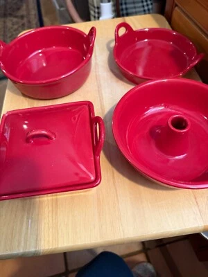 Cook's Companion Platos para Hornear Cerámica Roja LOTE DE 4 UNO CUBIERTO VER LISTA Foto 1 de 4