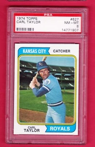Carl Taylor Kansas City Royals 1974 Topps #627 PSA 8 casi nuevo como nuevo - Imagen 1 de 3