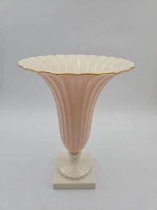 Vintage Lenox Fluted Pink Trumpet Vase With Cream Base - Picture 1 of 13
