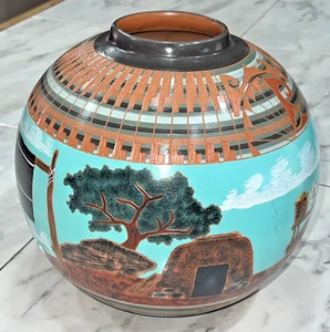 Indianer Navajo handgeätzt & bemalt Ingwer Glas Keramik - E. John - Bild 1 von 6