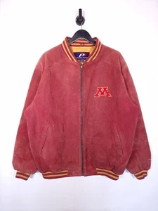 Pro Player Minnesota Bomber Jacket Size Large Oversized Men's Red Leather Lined - Picture 1 of 11